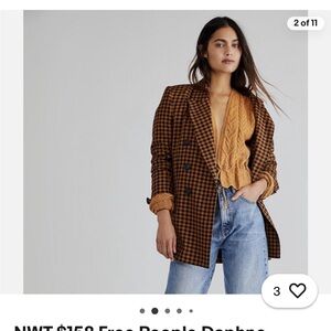 NWT Free People Brown /Orange Blazer Relaxed Fit Checkered XL Ashby plaid jacket